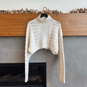 Free People Crop Cable Knit Turtleneck Sweater in Ivory, Size S